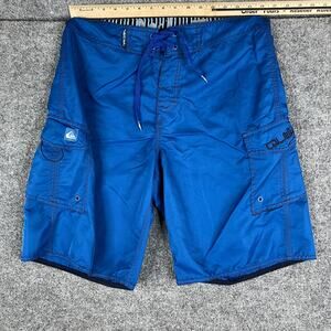 Quiksilver Swim Trunks Mens Size 32 Blue Cargo Board Shorts Drawstring Surf